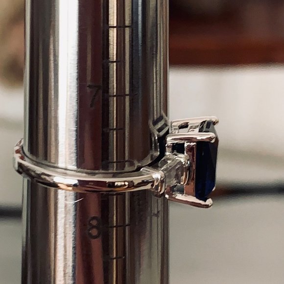 Two Silver Tone Fashion Rings with Blue and Clear Stone - Rectangle and Round - Picture 9 of 16